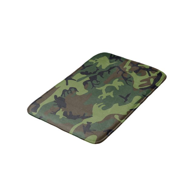 Green Camouflage Pattern, Military Pattern, Army Bath Mat (Angled)
