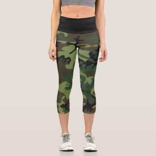Green Camouflage Pattern, Military Pattern, Army Capri Leggings