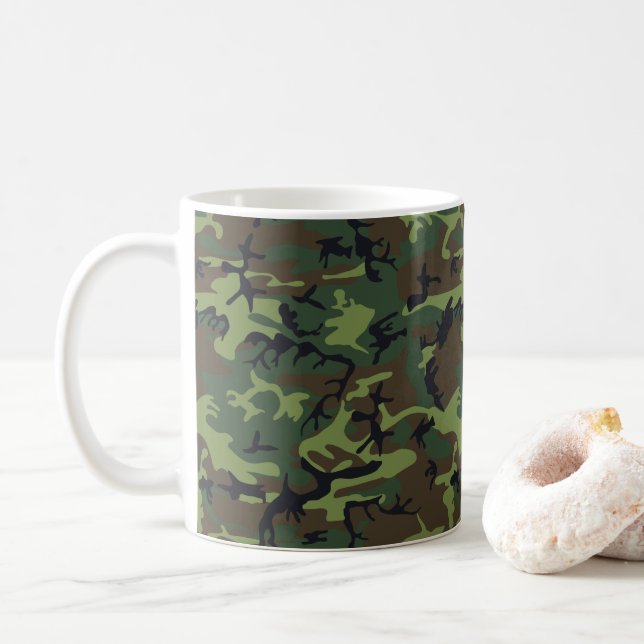 Green Camouflage Pattern, Military Pattern, Army Coffee Mug (With Donut)