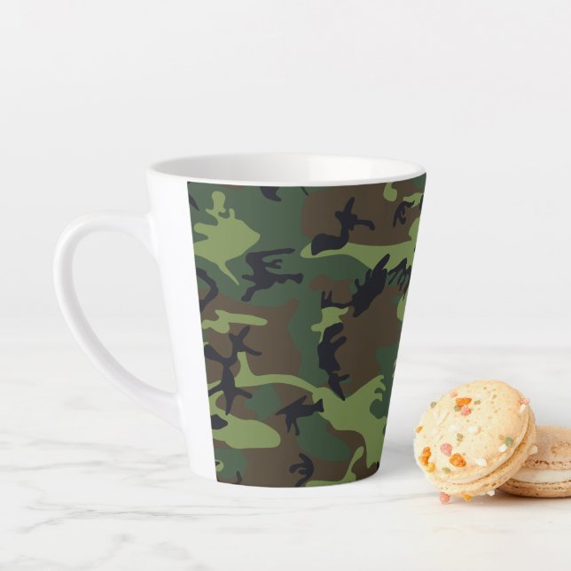 Green Camouflage Pattern, Military Pattern, Army Latte Mug (In Situ)