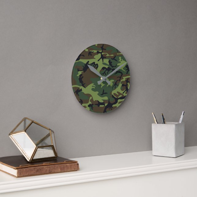 Green Camouflage Pattern, Military Pattern, Army Round Clock (Office)