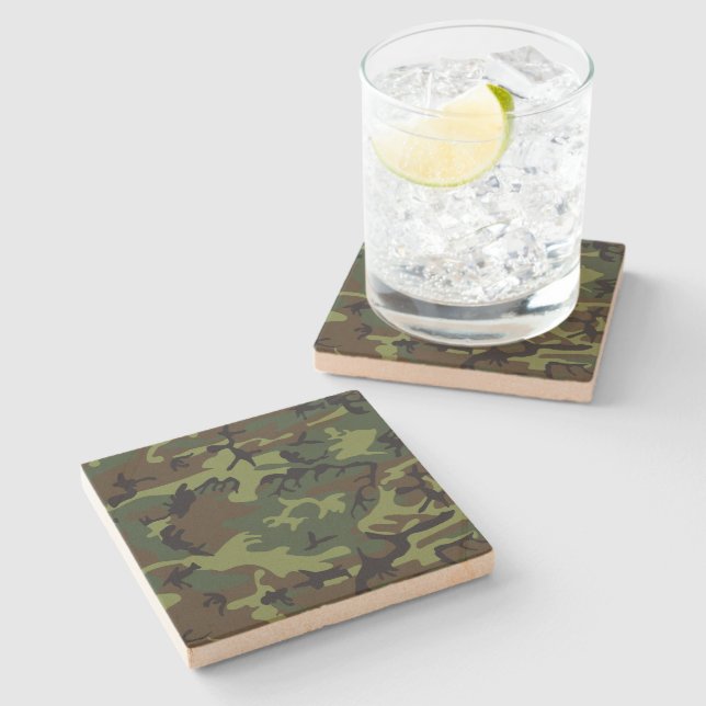 Green Camouflage Pattern, Military Pattern, Army Stone Coaster (Side)