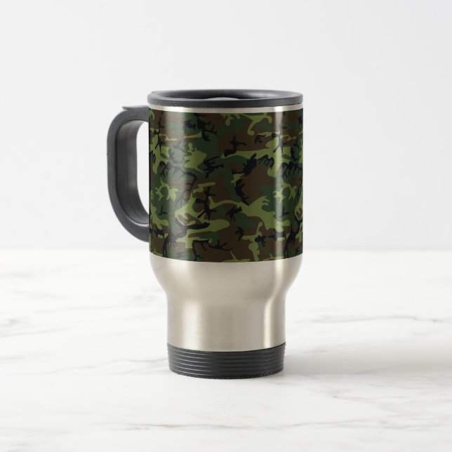 Green Camouflage Pattern, Military Pattern, Army Travel Mug (Front Left)