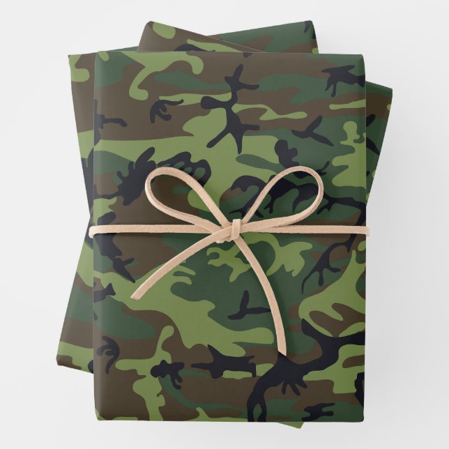 Green Camouflage Pattern, Military Pattern, Army Wrapping Paper Sheet (In situ)