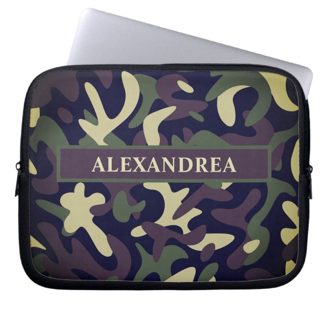 Green Camouflage Pattern Military Personalize Laptop Sleeve (Front)