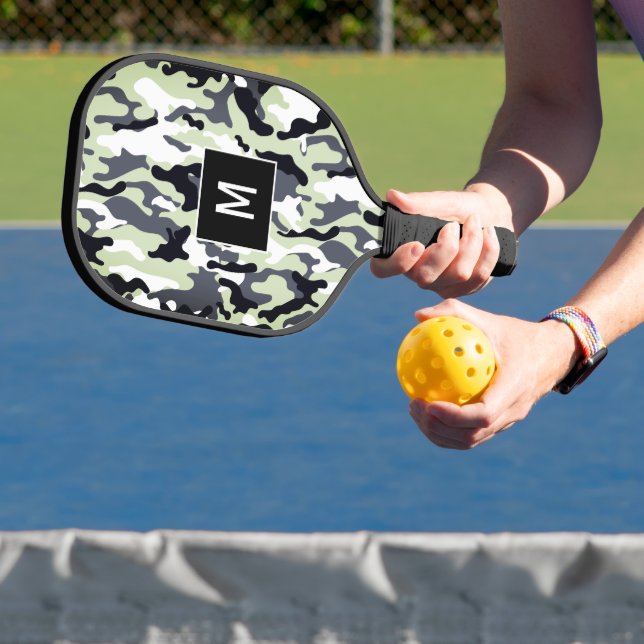 Green Camouflage Pattern Monogram Pickleball Paddle (Insitu)