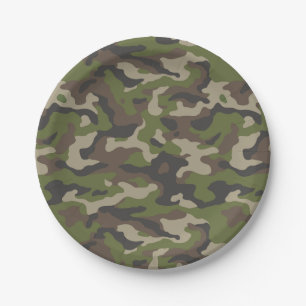 Green Camouflage Pattern Paper Plate