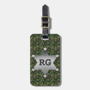 Green Camouflage Pattern Sheriff Badge Monogram Luggage Tag