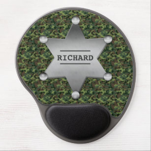 Green Camouflage Pattern Sheriff Name Badge Gel Mouse Mat