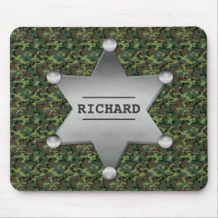 Green Camouflage Pattern Sheriff Name Badge Mouse Mat