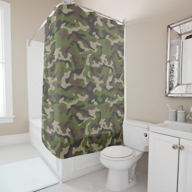 Green Camouflage Pattern Shower Curtain (In Situ)