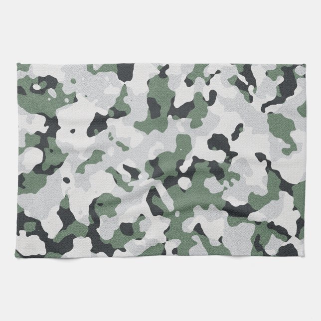 Green camouflage pattern tea towel (Horizontal)