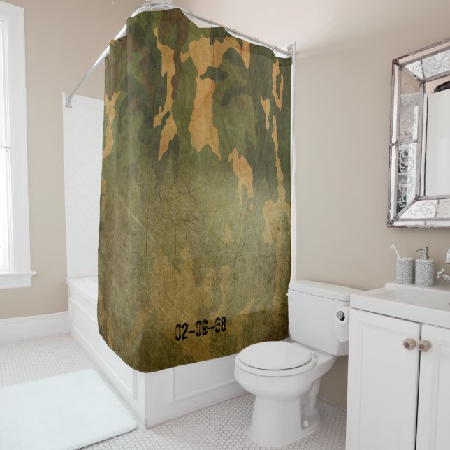Green camouflage pattern vintage V2.0 Shower Curtain (In Situ)