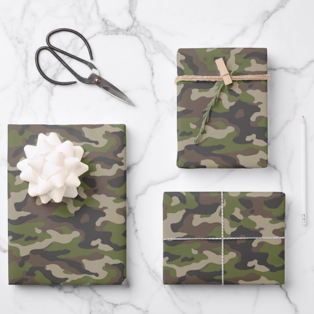 Green Camouflage Pattern Wrapping Paper Sheet (Front)
