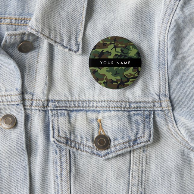 Green Camouflage Pattern, Your name, Personalise 6 Cm Round Badge (In Situ)