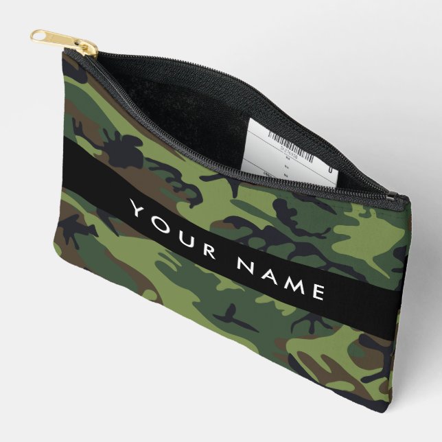 Green Camouflage Pattern, Your name, Personalise Accessory Pouch (Open)