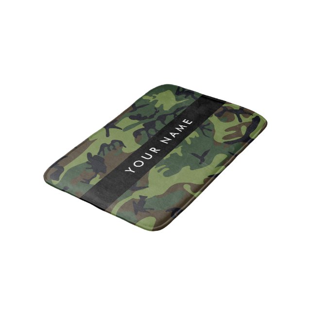 Green Camouflage Pattern, Your name, Personalise Bath Mat (Angled)