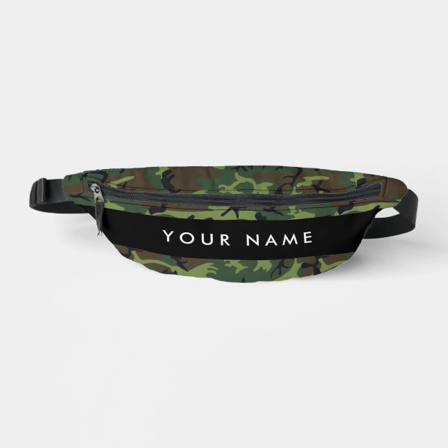 Green Camouflage Pattern, Your name, Personalise Bum Bags (Front)