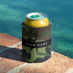 Green Camouflage Pattern, Your name, Personalise Can Cooler