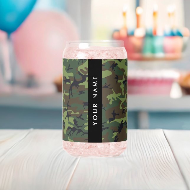Green Camouflage Pattern, Your name, Personalise Can Glass (Insitu (Baby Shower))