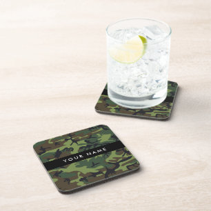 Green Camouflage Pattern, Your name, Personalise Coaster