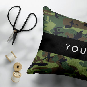 Green Camouflage Pattern, Your name, Personalise Decorative Cushion