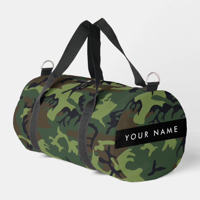 Green Camouflage Pattern, Your name, Personalise Duffle Bag (Left Corner)