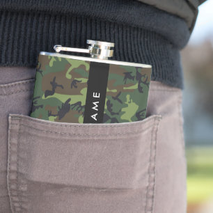 Green Camouflage Pattern, Your name, Personalise Hip Flask
