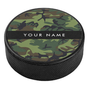 Green Camouflage Pattern, Your name, Personalise Hockey Puck
