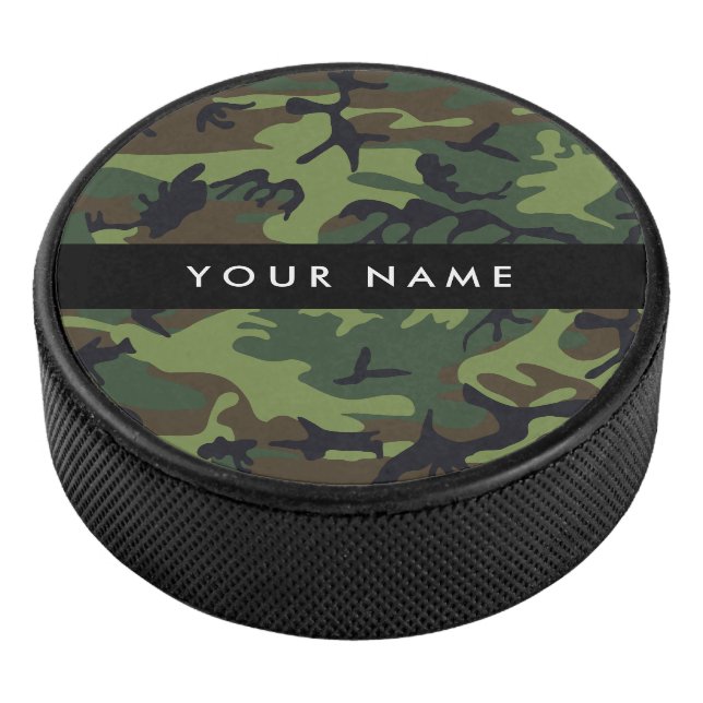 Green Camouflage Pattern, Your name, Personalise Hockey Puck (3/4)