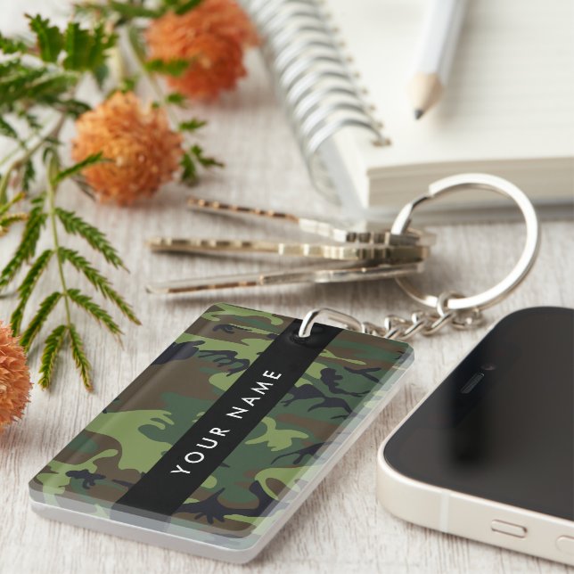 Green Camouflage Pattern, Your name, Personalise Key Ring (Front Right)