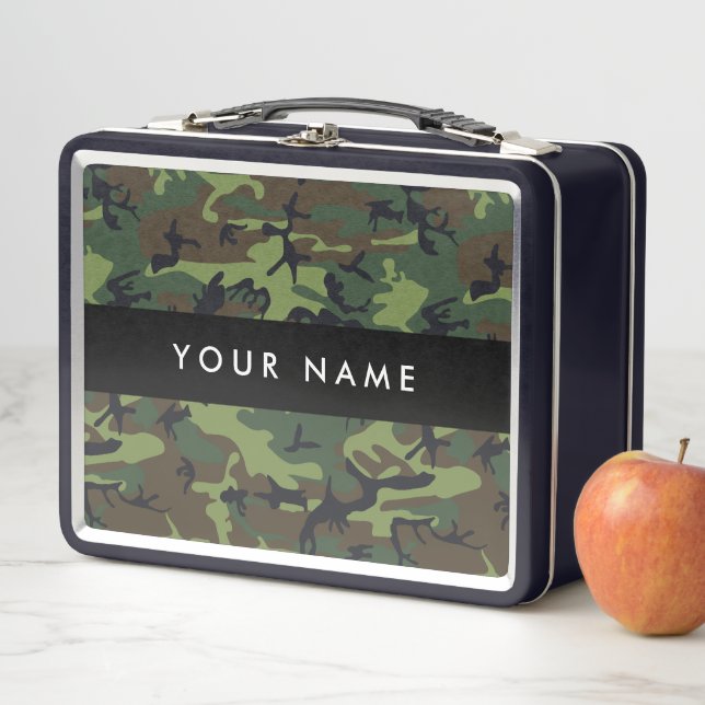 Green Camouflage Pattern, Your name, Personalise Metal Lunch Box (In Situ)