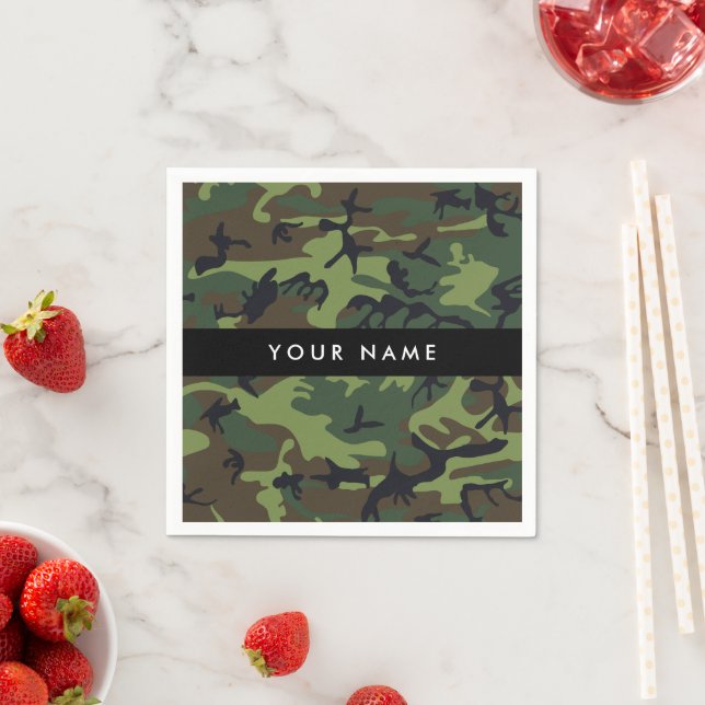 Green Camouflage Pattern, Your name, Personalise Napkin (Insitu)