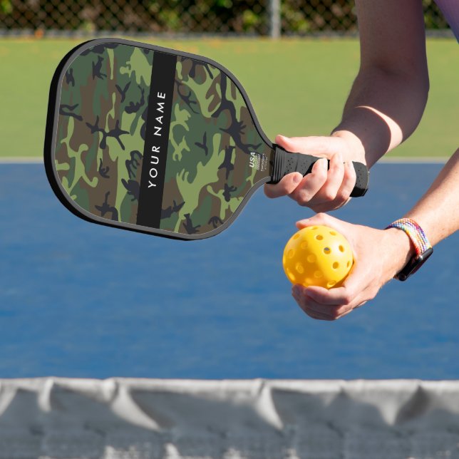 Green Camouflage Pattern, Your name, Personalise Pickleball Paddle (Insitu)