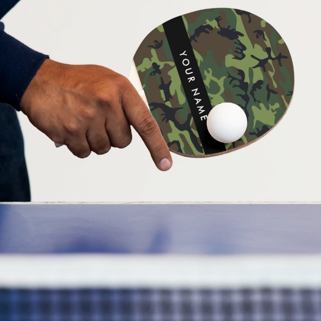 Green Camouflage Pattern, Your name, Personalise Ping Pong Paddle (Insitu)
