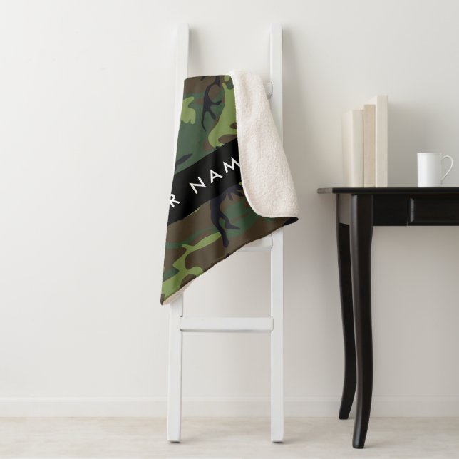 Green Camouflage Pattern, Your name, Personalise Sherpa Blanket (In Situ)