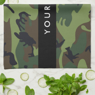Green Camouflage Pattern, Your name, Personalise Tea Towel