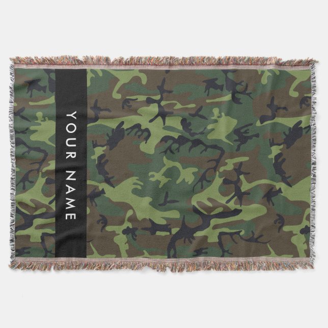 Green Camouflage Pattern, Your name, Personalise Throw Blanket (Front)
