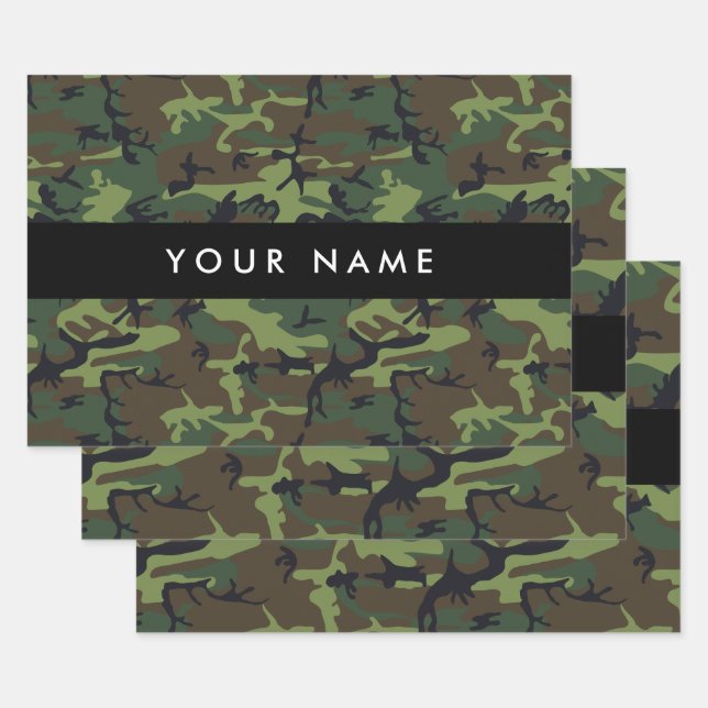 Green Camouflage Pattern, Your name, Personalise Wrapping Paper Sheet (Set)