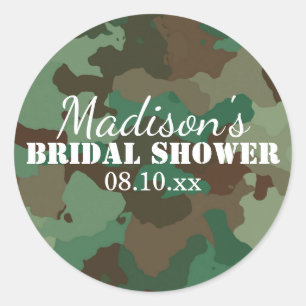 Green Camouflage Personalised Bridal Shower Classic Round Sticker