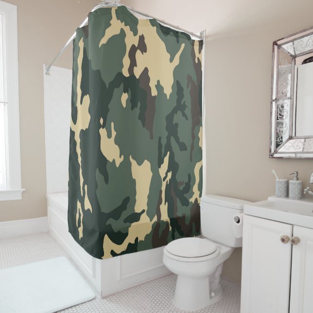 Green Camouflage Shower Curtain (In Situ)