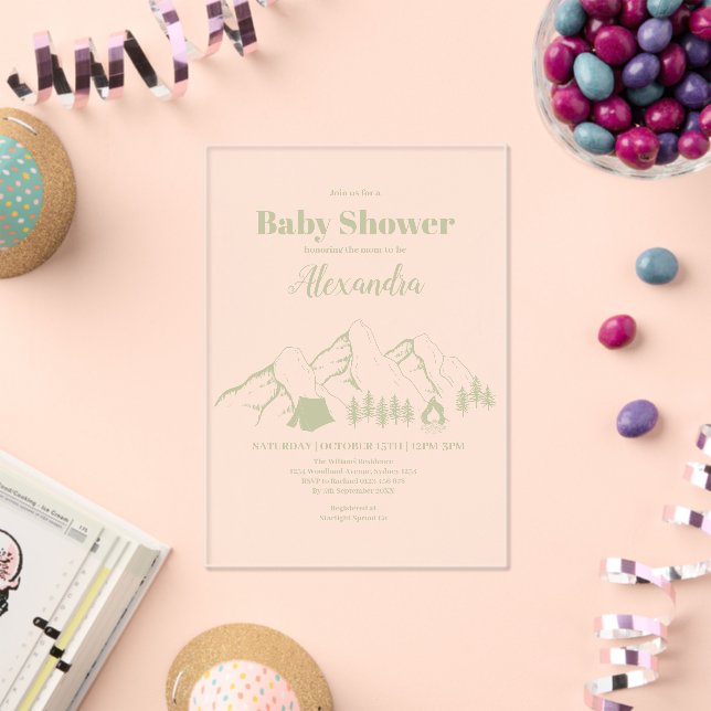 Green Camping Baby Shower Acrylic Invitations (Insitu (Celebration))
