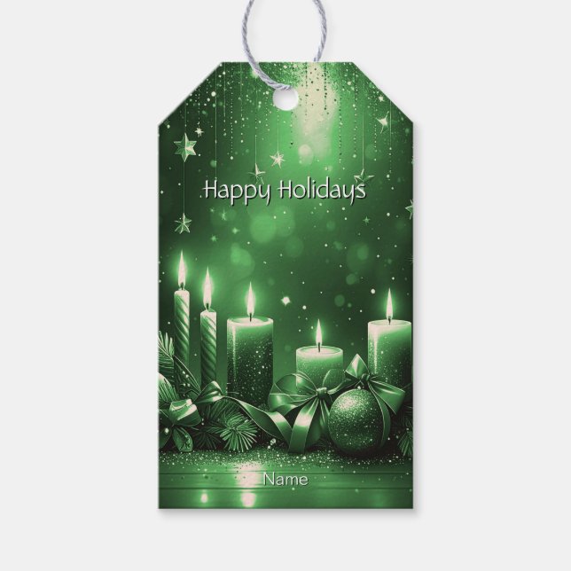 Green Candles Christmas Gift Tag (Front)