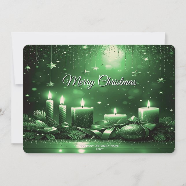 Green Candles Christmas Holiday Card (Front)