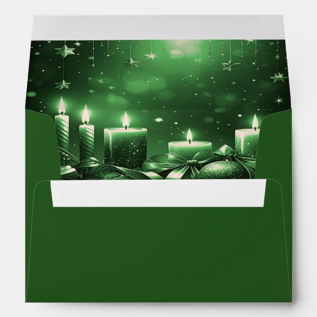 Green Candles Christmas Holiday Envelope (Back (Bottom))