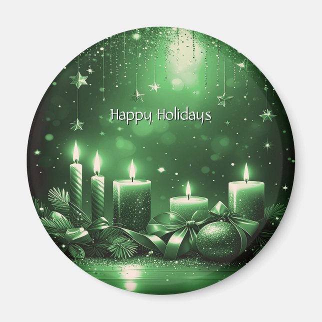 Green Candles Christmas Holiday Magnet (Front)
