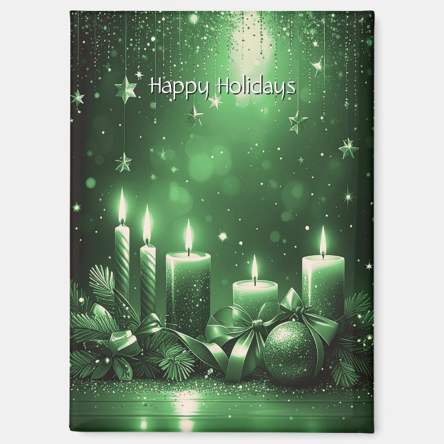 Green Candles Christmas Holiday Magnet (Front)