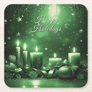 Green Candles Christmas Holiday Paper Coaster