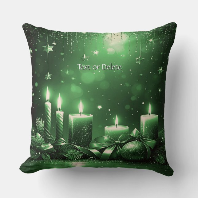 Green Candles Christmas Holiday Throw Pillow (Front)