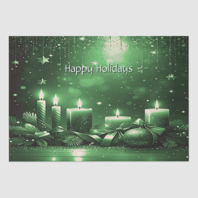 Green Candles Christmas Holiday Tissue Paper (Front)